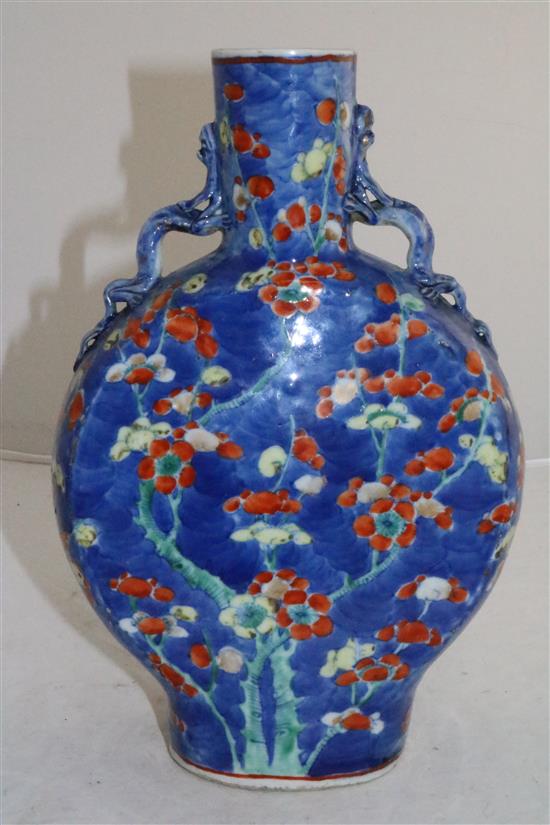 A Chinese enamelled blue and white moon flask, 19th century, 30.5cm